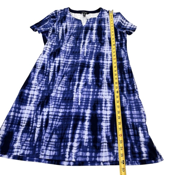 ELLEN TRACY Blue and White Tie-Dye casual Dress size large - Picture 2 of 5